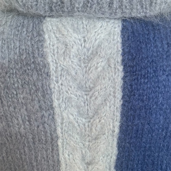 Hand Knit Style Sweater Cable Knit Pullover Turtle Neck Dolman Blues & Grey M - Picture 2 of 10